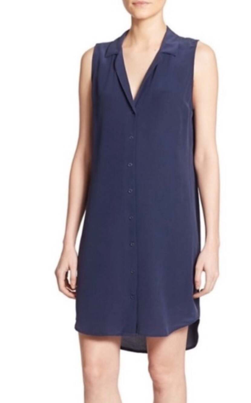 Equipment Femme Adalyn Silk Shirt Dress Size Small Navy Sleeveless Button Down